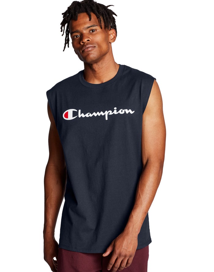 Champion Classic Jersey Script Logo Erkek Kolsuz Tişört Lacivert ( XGSTDP067 )